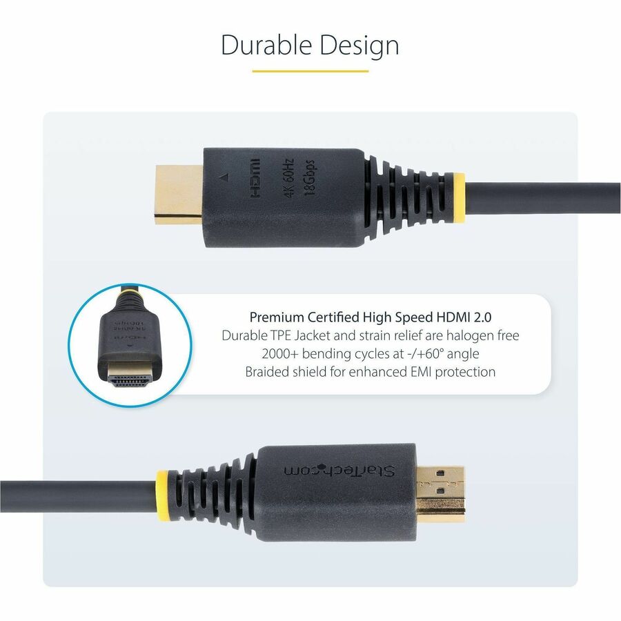 StarTech.com 6ft (1.8m) Premium Certified High Speed HDMI Cable, 4K 60Hz/1440p 144Hz, 18Gbps, UHD HDMI 2.0 Cord, TPE Jacket — HDMI2-CABLE-4K60-6F