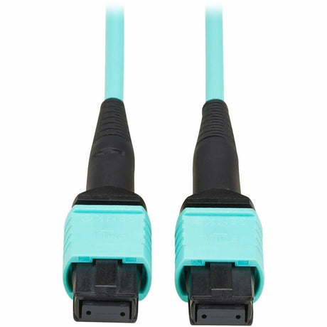 Eaton Tripp Lite Series 40/100/400G Multimode 50/125 OM3 Fiber Optic Cable (8F MPO/MPO-PC F/F), Type-A Polarity, OFNP, Aqua, 15 m (49.2 ft.) — N844A-15M-8-P