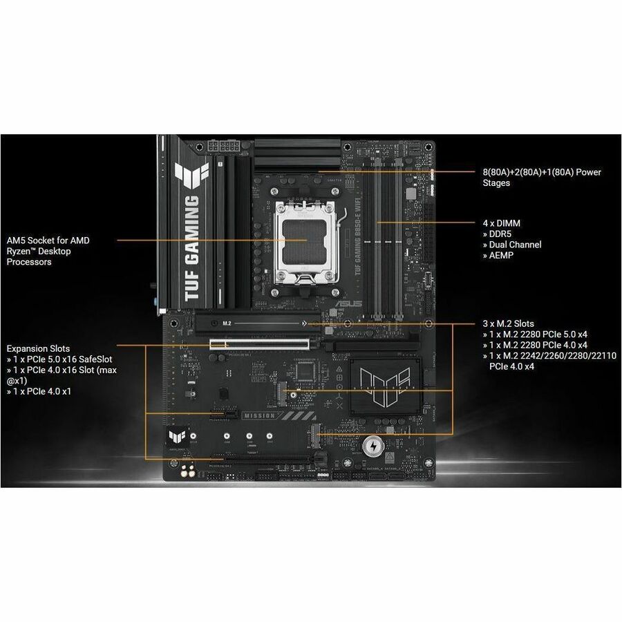 TUF GAMING B850-E WIFI Gaming Desktop Motherboard - AMD B850 Chipset - Socket AM5 - ATX — TUF GAMING B850-E WIFI