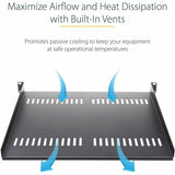 StarTech.com 2U 22in Vented Rack Mount Shelf - Fixed 22 inch Deep antilever Rackmount Tray for Server Rack Cabinet Shelf - 50lbs / 23kg — CABSHELF22V