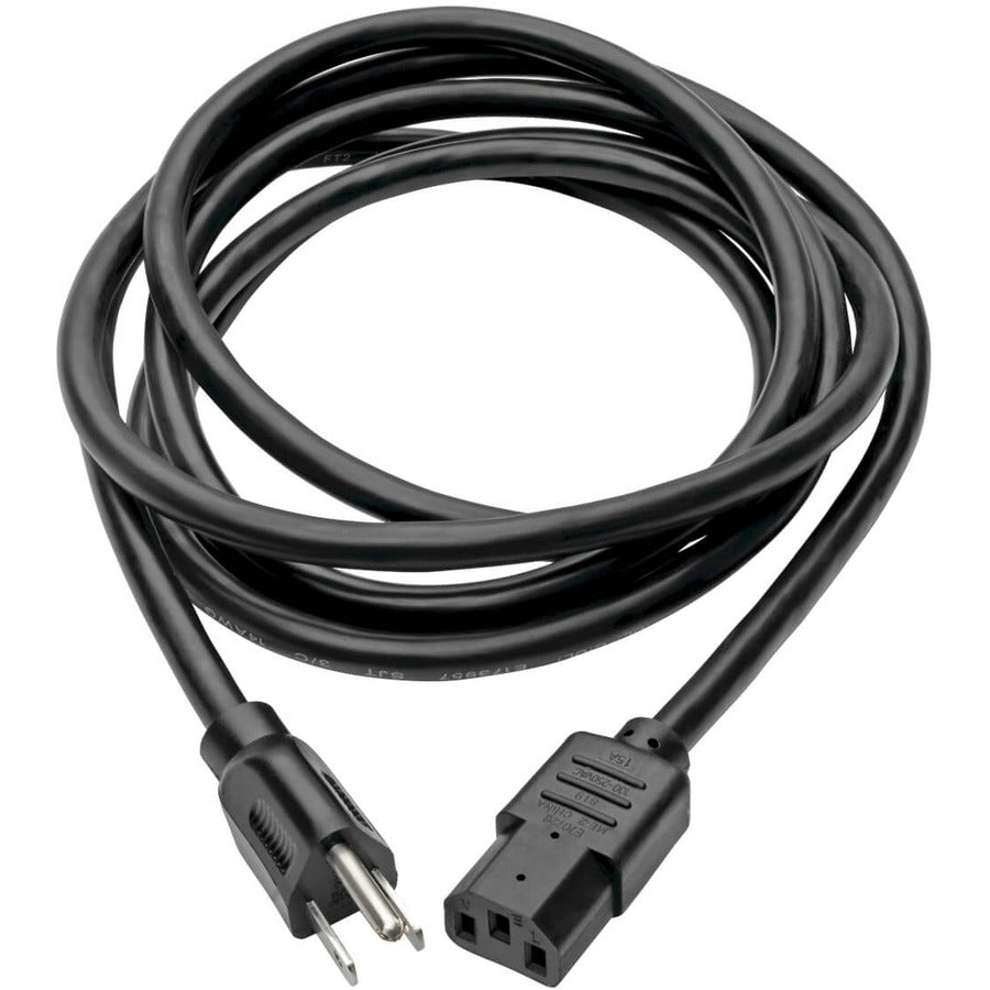 Eaton Tripp Lite Series Computer Power Cord, NEMA 5-15P to C13 - Heavy-Duty, 15A, 125V, 14 AWG, 12 ft. (3.66 m), Black — P007-012