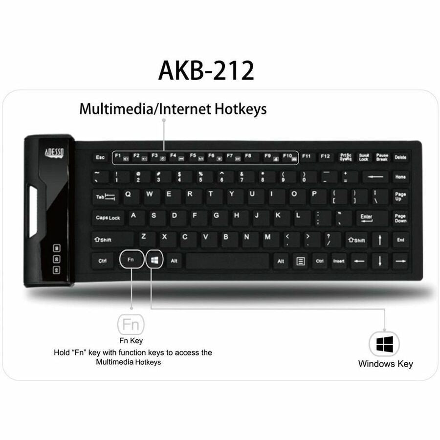 Adesso Antimicrobial Waterproof Flex Keyboard (Mini Size) — AKB-212UB