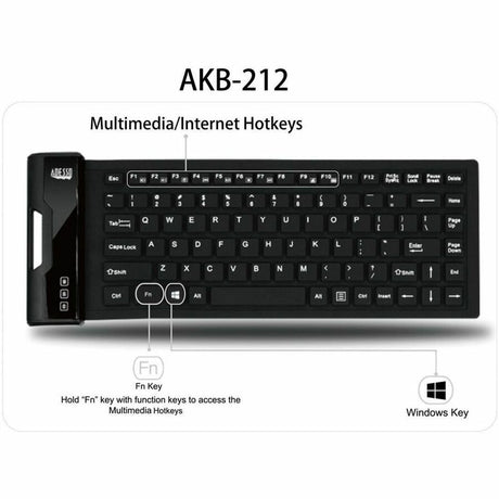 Adesso Antimicrobial Waterproof Flex Keyboard (Mini Size) — AKB-212UB