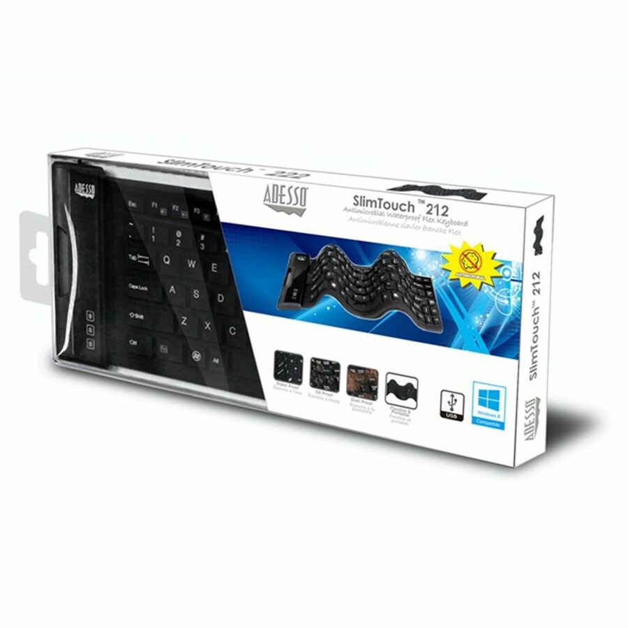 Adesso Antimicrobial Waterproof Flex Keyboard (Mini Size) — AKB-212UB