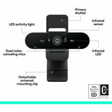 Logitech Brio 4K Webcam for Business, biometrics login with Windows Hello, auto-light correction, noise-canceling, Works with Microsoft Teams, Zoom, Google Meet, PC/Mac — 960-001105