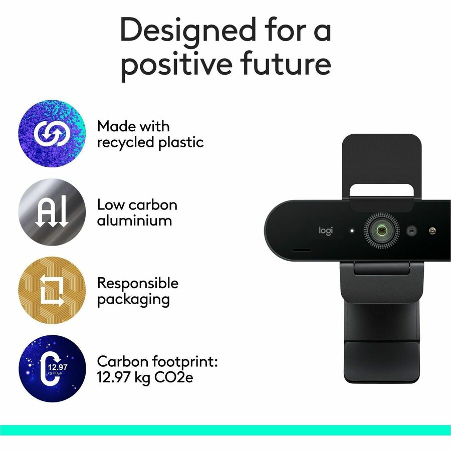 Logitech Brio 4K Webcam for Business, biometrics login with Windows Hello, auto-light correction, noise-canceling, Works with Microsoft Teams, Zoom, Google Meet, PC/Mac — 960-001105