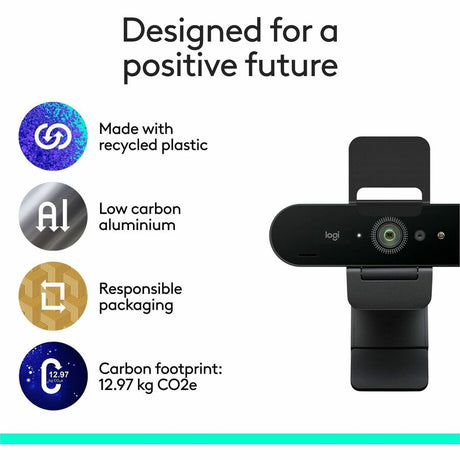 Logitech Brio 4K Webcam for Business, biometrics login with Windows Hello, auto-light correction, noise-canceling, Works with Microsoft Teams, Zoom, Google Meet, PC/Mac — 960-001105