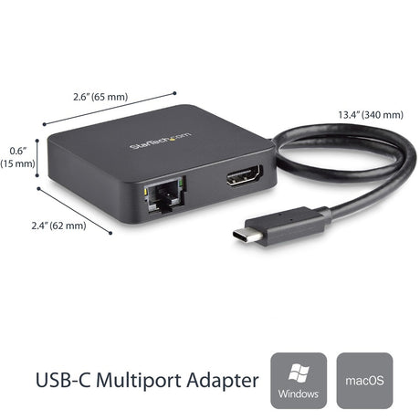 StarTech.com USB C Multiport Adapter - Portable USB Type-C Mini Dock to 4K UHD HDMI Video - GbE, USB 3.0 Hub - Thunderbolt 3 Compatible — DKT30CHD