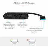 StarTech.com USB 3.0 to Dual HDMI Adapter, USB to 2x HDMI Monitor Converter for Windows (no support for macOS/ChromeOS/Linux) - TAA — USB32HD2