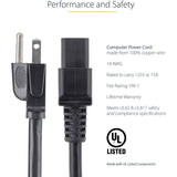 StarTech.com 6ft (1.8m) Heavy Duty Power Cord, NEMA 5-15P to C19, 15A 125V, 14AWG, Computer Power Cord, Heavy Gauge Power Cable — PXT515C19146