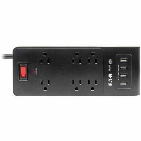Eaton Tripp Lite Series 6-Outlet Surge Protector with 4 USB Ports (4.2A Shared) - 6 ft. (1.83 m) Cord, 900 Joules, Black — TLP664USBB