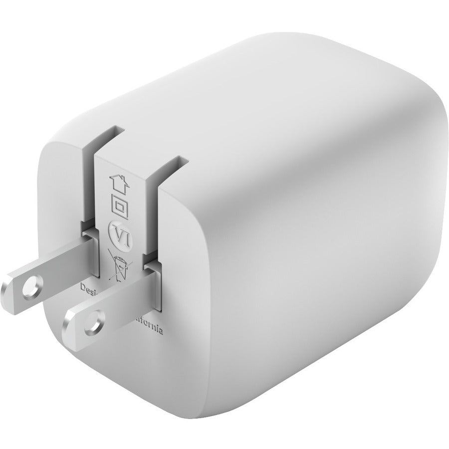 Belkin 65W Portable Dual Port GaN Wall Charger - 2xUSB-C (65W Total) - w/ USB-C to USB-C Cable - Fast Charging - Power Adapter - White — WCH013dq2MWH-B6