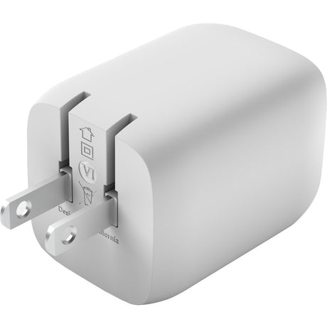 Belkin 65W Portable Dual Port GaN Wall Charger - 2xUSB-C (65W Total) - w/ USB-C to USB-C Cable - Fast Charging - Power Adapter - White — WCH013dq2MWH-B6