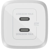 Belkin 65W Portable Dual Port GaN Wall Charger - 2xUSB-C (65W Total) - w/ USB-C to USB-C Cable - Fast Charging - Power Adapter - White — WCH013dq2MWH-B6
