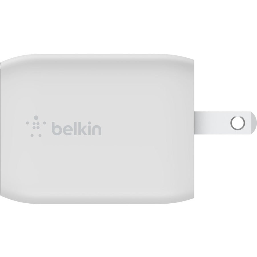 Belkin 65W Portable Dual Port GaN Wall Charger - 2xUSB-C (65W Total) - w/ USB-C to USB-C Cable - Fast Charging - Power Adapter - White — WCH013dq2MWH-B6