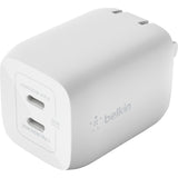 Belkin 65W Portable Dual Port GaN Wall Charger - 2xUSB-C (65W Total) - w/ USB-C to USB-C Cable - Fast Charging - Power Adapter - White — WCH013dq2MWH-B6