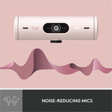 Logitech Brio 500 Full HD webcam, auto framing, noise-reducing mics, privacy shutter, streaming & video calling, Rose — 960-001432