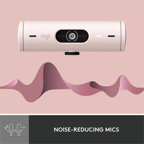 Logitech Brio 500 Full HD webcam, auto framing, noise-reducing mics, privacy shutter, streaming & video calling, Rose — 960-001432
