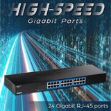 TRENDnet 24-Port Gigabit Switch, TEG-S25, 24 x Gigabit RJ-45 Ports, 48Gbps Switching Capacity, Fanless Design, Metal Enclosure, Internal Power Supply, Lifetime Protection, Black — TEG-S25