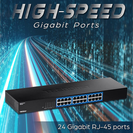 TRENDnet 24-Port Gigabit Switch, TEG-S25, 24 x Gigabit RJ-45 Ports, 48Gbps Switching Capacity, Fanless Design, Metal Enclosure, Internal Power Supply, Lifetime Protection, Black — TEG-S25