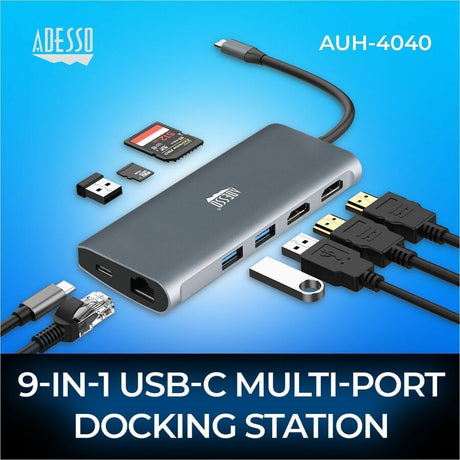 Adesso 9-in-1 USB-C Multi-Port Docking Station (TAA Compliant) — AUH-4040