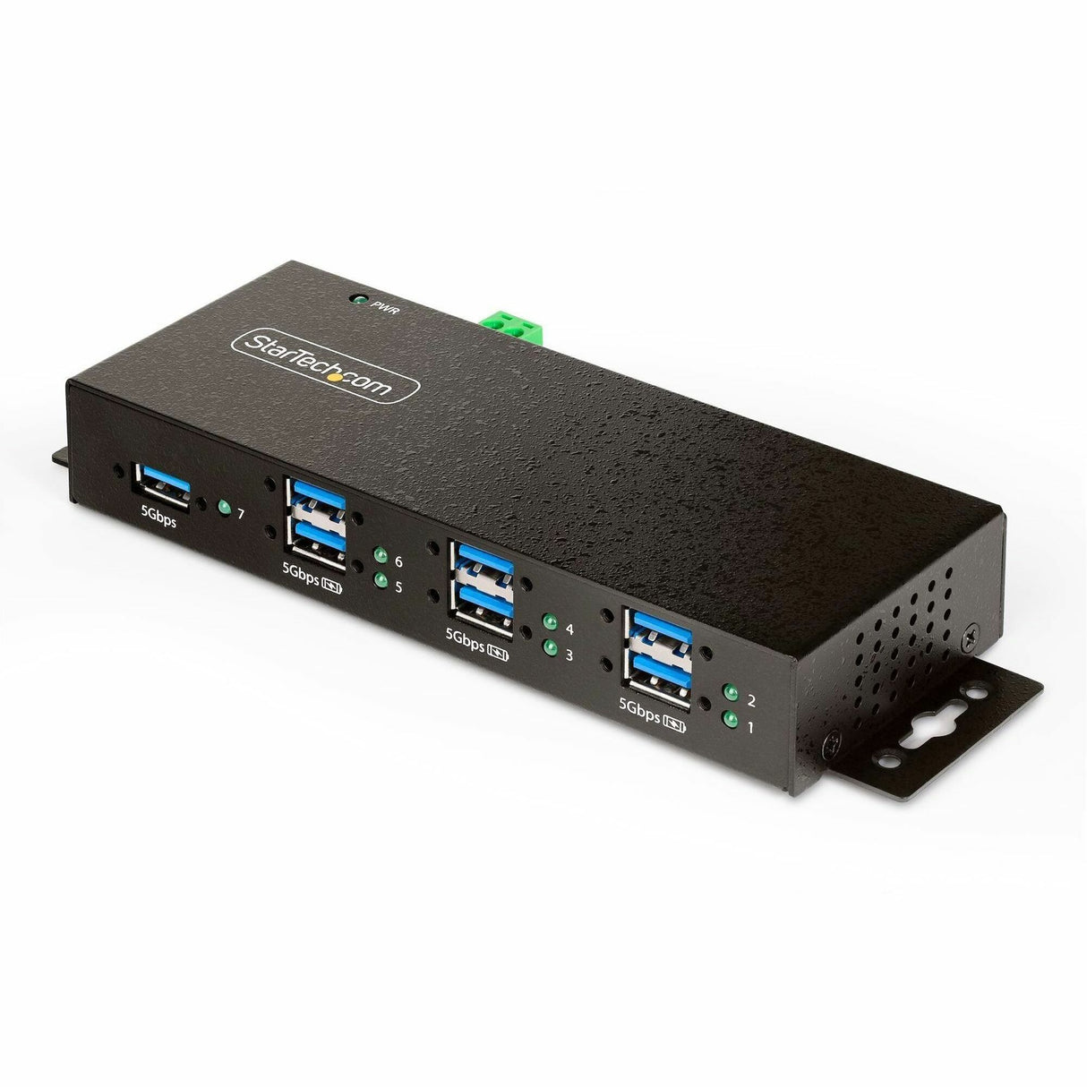 StarTech.com 7-Port Managed USB Hub, Heavy Duty Metal Industrial Housing, ESD & Surge Protection, Wall/Desk/Din-Rail Mountable, USB 5Gbps — 5G7AINDRM-USB-A-HUB
