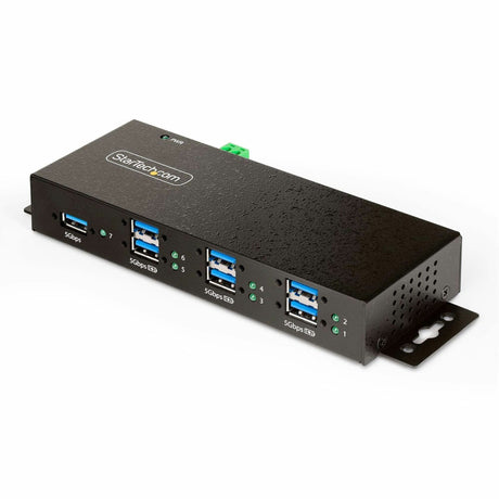 StarTech.com 7-Port Managed USB Hub, Heavy Duty Metal Industrial Housing, ESD & Surge Protection, Wall/Desk/Din-Rail Mountable, USB 5Gbps — 5G7AINDRM-USB-A-HUB