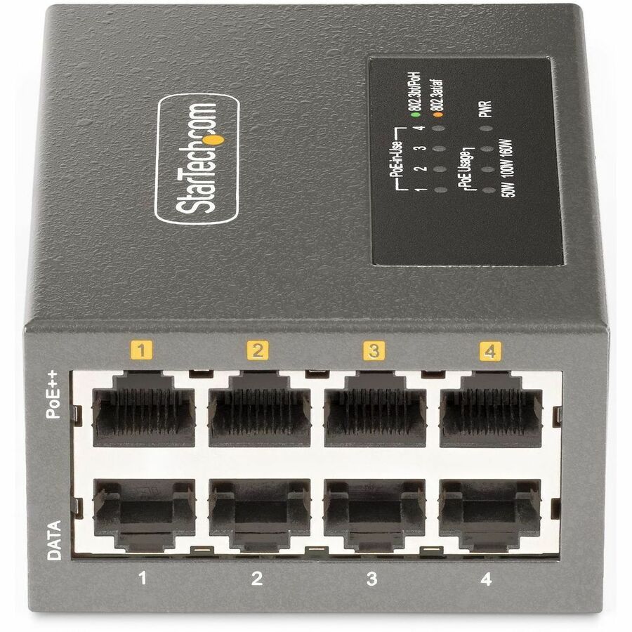 StarTech.com 4-Port Multi-Gigabit PoE++ Injector, 5/2.5/1G Ethernet (NBASE-T), PoE/PoE+/PoE++ (802.3af/802.3at/802.3bt), 160W Power Budget — AS445C-POE-INJECTOR