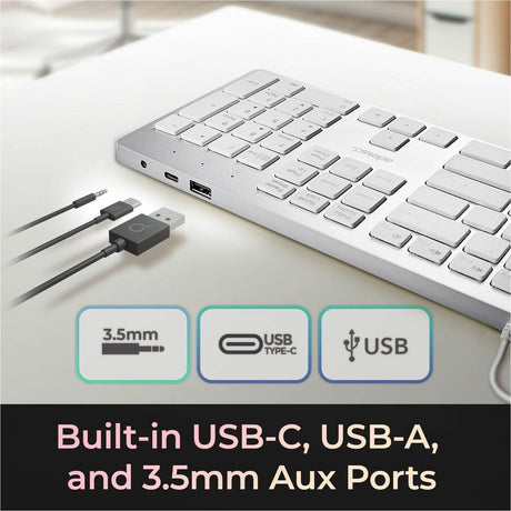 Adesso EasyTouch 730UW USB-C Multi OS Scissor Switch Keyboard With CoPilot AI Hotkey And USB-C, USB-A, 3.5mm Aux Ports — AKB-730UW