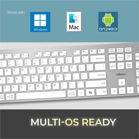 Adesso EasyTouch 730UW USB-C Multi OS Scissor Switch Keyboard With CoPilot AI Hotkey And USB-C, USB-A, 3.5mm Aux Ports — AKB-730UW