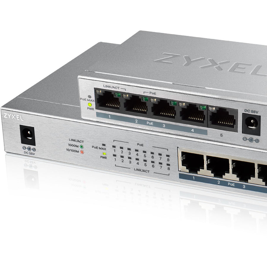 Zyxel 8 Port Gigabit Ethernet Unmanaged POE+ Switch | 8 x PoE+ @ 60W | Plug & Play | Sturdy Metal w/Shielded Ports | Desktop or Wall-Mount | Fanless | Lifetime Warranty | Ethernet Splitter | GS1008HP