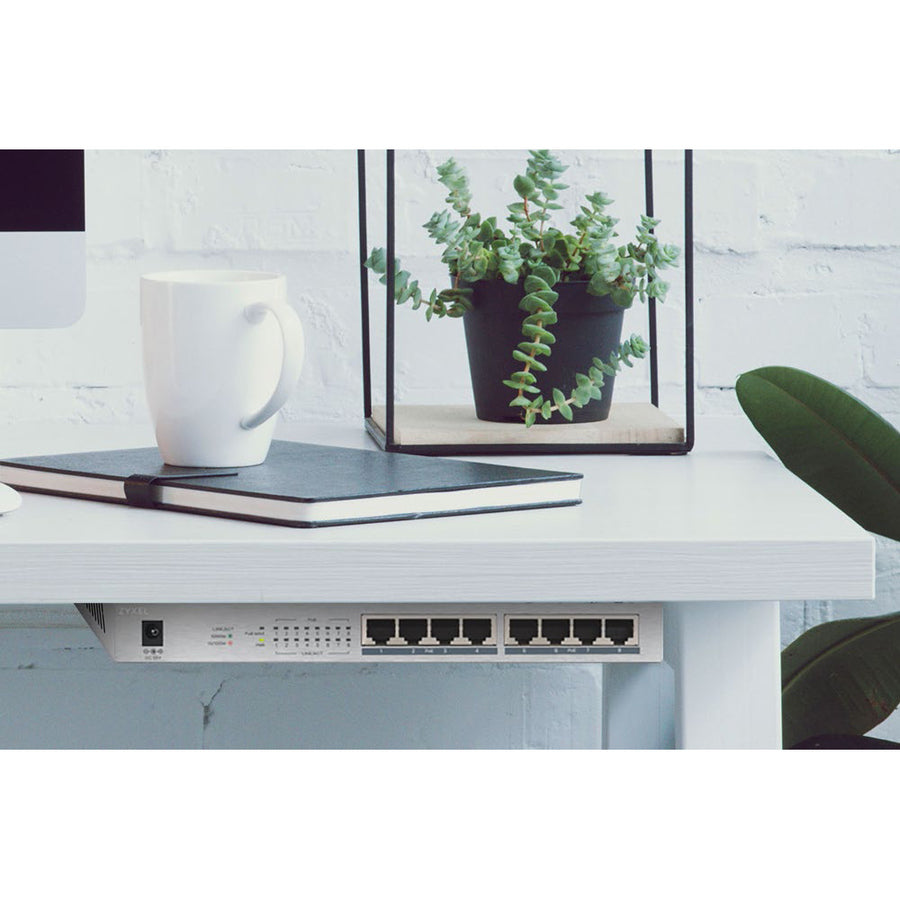 Zyxel 8 Port Gigabit Ethernet Unmanaged POE+ Switch | 8 x PoE+ @ 60W | Plug & Play | Sturdy Metal w/Shielded Ports | Desktop or Wall-Mount | Fanless | Lifetime Warranty | Ethernet Splitter | GS1008HP