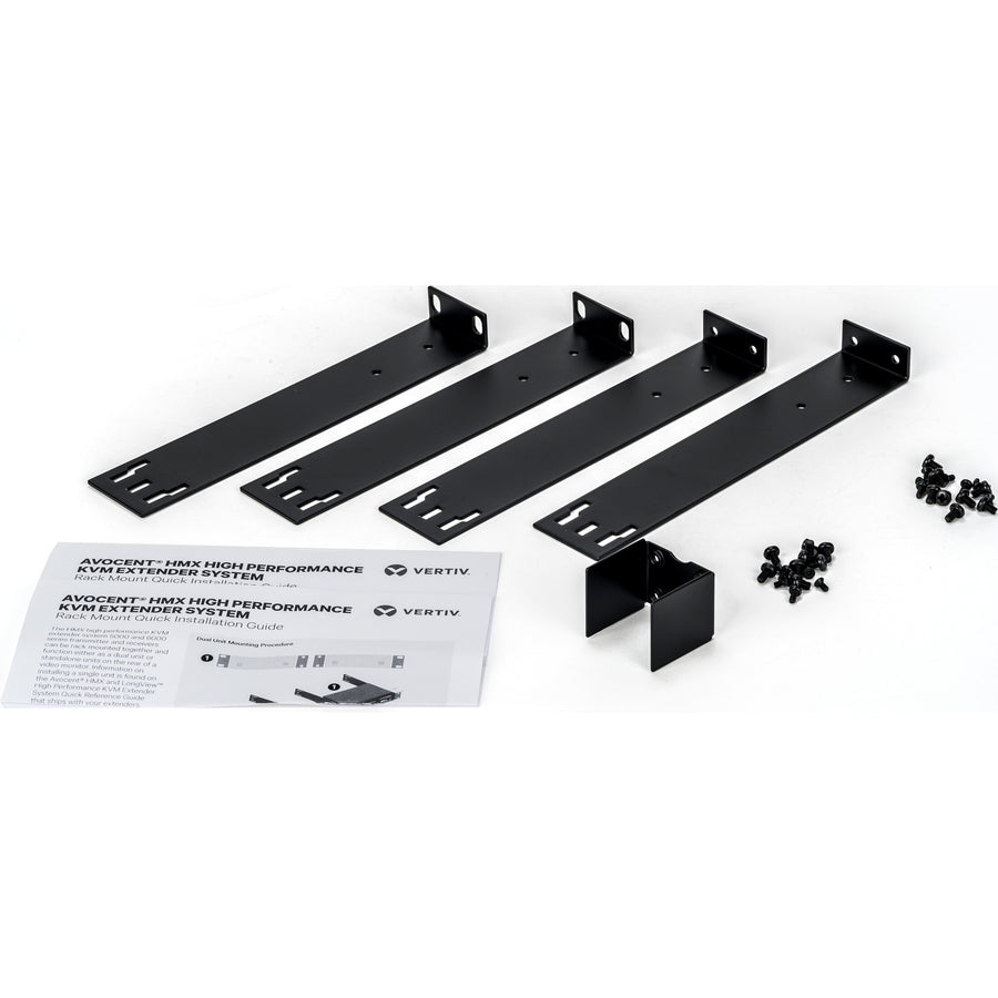 Vertiv Rackmount kit for two Vertiv Avocent HMX 5000/6000 High Performance KVM Systems contains metal brackets and screws. — RMK-97