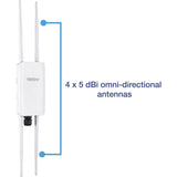 TRENDnet 5 DBI Wireless AC1300 Outdoor PoE+ Omni-Directional Access Point; TEW-841APBO; 4 X 5 DBI Omni Directional Antennas; Point-to-Point & Point-to-Multi-Point Wi-Fi Bridging; IEEE 802.3AT PoE+