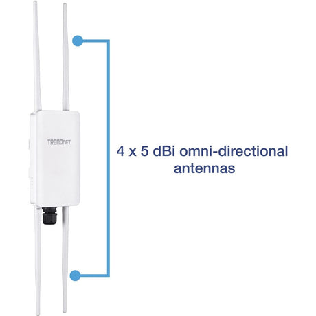 TRENDnet 5 DBI Wireless AC1300 Outdoor PoE+ Omni-Directional Access Point; TEW-841APBO; 4 X 5 DBI Omni Directional Antennas; Point-to-Point & Point-to-Multi-Point Wi-Fi Bridging; IEEE 802.3AT PoE+