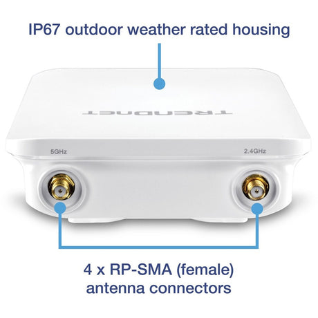 TRENDnet 5 DBI Wireless AC1300 Outdoor PoE+ Omni-Directional Access Point; TEW-841APBO; 4 X 5 DBI Omni Directional Antennas; Point-to-Point & Point-to-Multi-Point Wi-Fi Bridging; IEEE 802.3AT PoE+