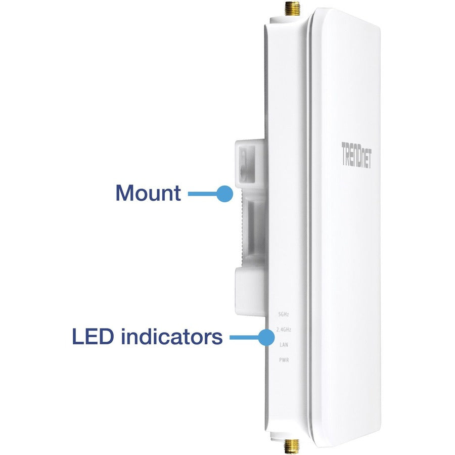 TRENDnet 5 DBI Wireless AC1300 Outdoor PoE+ Omni-Directional Access Point; TEW-841APBO; 4 X 5 DBI Omni Directional Antennas; Point-to-Point & Point-to-Multi-Point Wi-Fi Bridging; IEEE 802.3AT PoE+