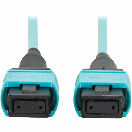 Eaton Tripp Lite Series 100G Multimode 50/125 OM4 Fiber Optic Cable (12F MPO/MPO-PC F/F), Type-B Polarity, OFNP, Aqua, 2 m (6.6 ft.), TAA — N845B-02M-12TAA