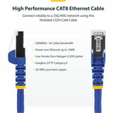 StarTech.com 1ft Blue CAT8 Ethernet Cable, Snagless RJ45, 25G/40G 2000MHz, 100W PoE, S/FTP, 26AWG Pure Bare Copper, LSZH Network Patch Cord — NLBL-1F-CAT8-PATCH