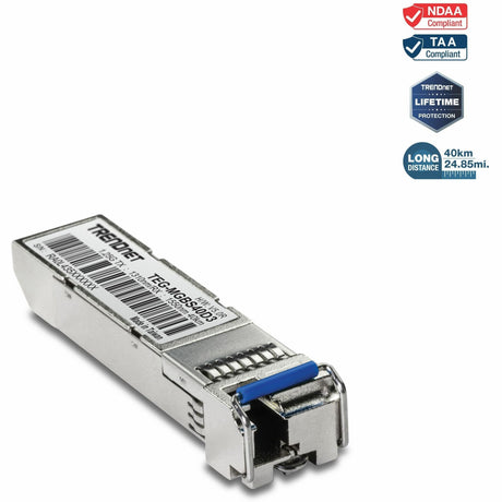 TRENDnet SFP to RJ45 Dual Wavelength Single-Mode LC Module; TEG-MGBS40D3; Must Pair with TEG-MGBS40D5 or a Compatible Module; Up to 40km (24.85 miles); Standard SFP Slot Compatible; Lifetime Protection — TEG-MGBS40D3