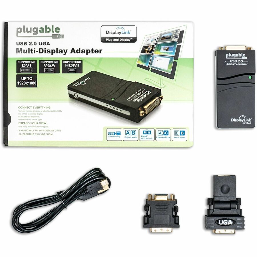 Plugable USB 2.0 to DVI, VGA, or HDMI Multi-Monitor External Video Graphics Card Adapter up to 1920x1080 — UGA-165