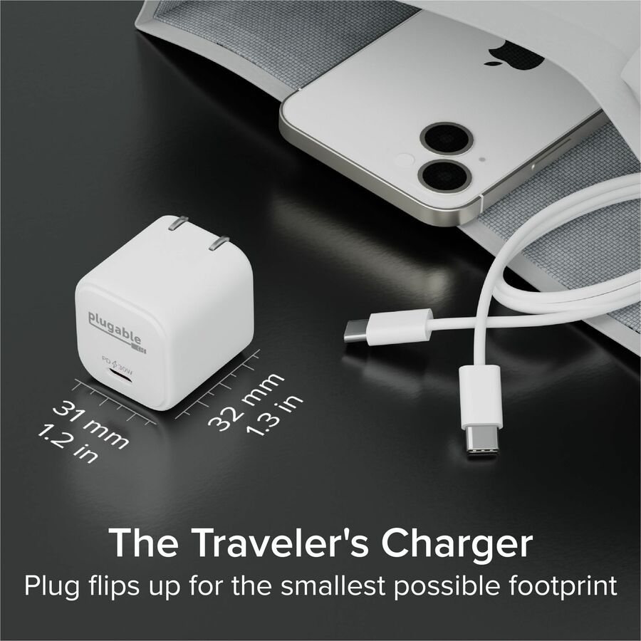 Plugable 30W USB-C GaN Charger - MagSafe-Compatible, Fast Charging for iPhone, iPad, Galaxy & USB-C Devices — PS-30C1W