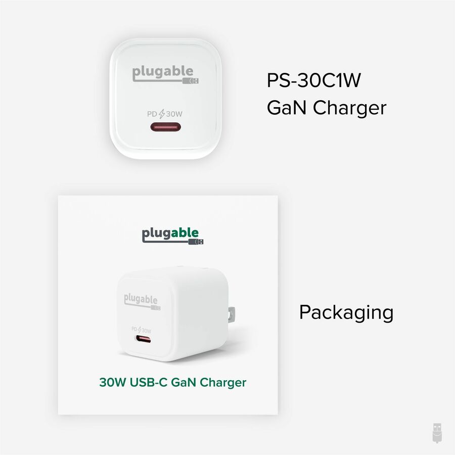 Plugable 30W USB-C GaN Charger - MagSafe-Compatible, Fast Charging for iPhone, iPad, Galaxy & USB-C Devices — PS-30C1W