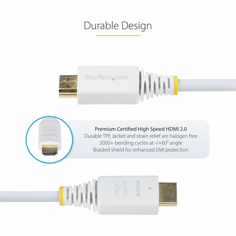 StarTech.com 10ft (3m) Premium Certified High Speed HDMI Cable, 4K 60Hz/1440p 144Hz, 18Gbps, UHD HDMI 2.0 Cord, TPE Jacket, White — HDMI2-CABLE-4K60-10W