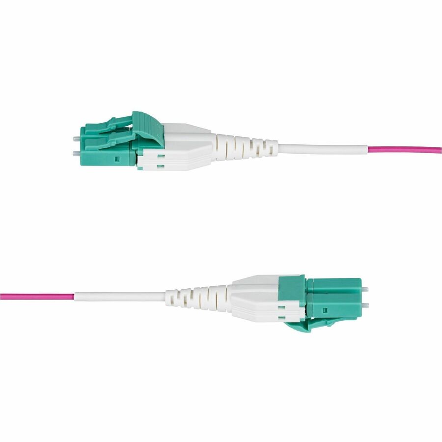StarTech.com 5m (16ft) LC to LC (UPC) OM4 Multimode Fiber Optic Cable, Erika Violet, 50/125, 100G, Uniboot Fiber Jumper Cord, OFNR Riser — OM4RLCLC5M