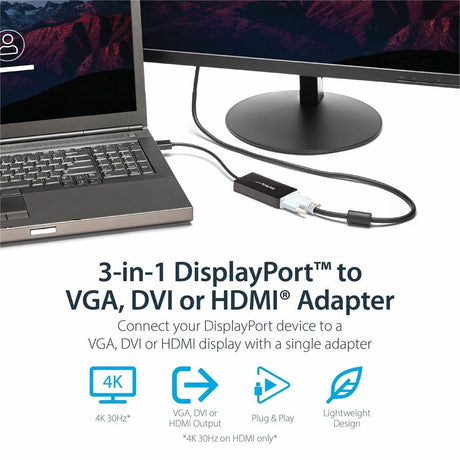 StarTech.com Travel A/V adapter: 3-in-1 DisplayPort to VGA DVI or HDMI converter — DP2VGDVHD