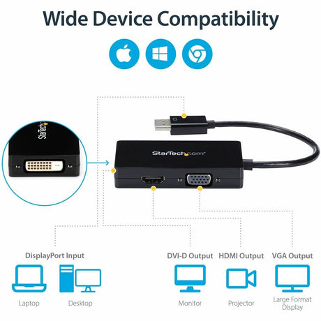 StarTech.com Travel A/V adapter: 3-in-1 DisplayPort to VGA DVI or HDMI converter — DP2VGDVHD