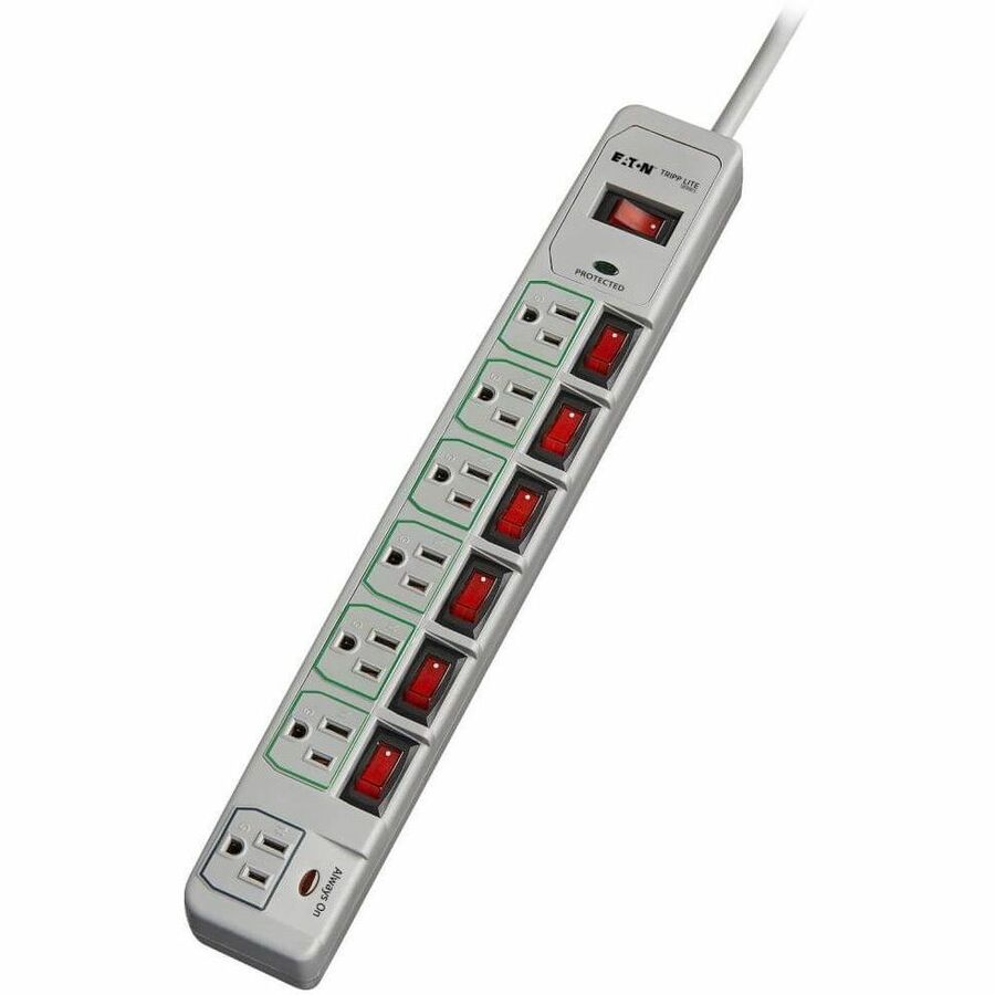 Eaton Tripp Lite Series Eco-Surge 7-Outlet Surge Protector, 6 ft. (1.83 m) Cord, 1080 Joules, Individually-Controlled — TLP76MSG