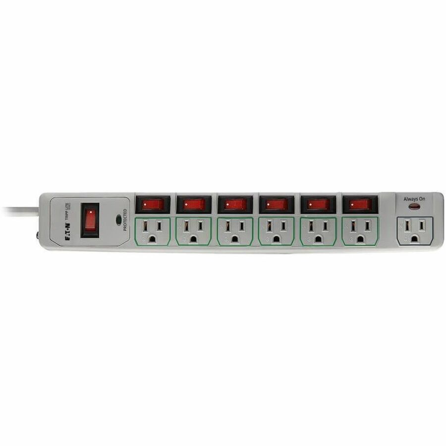 Eaton Tripp Lite Series Eco-Surge 7-Outlet Surge Protector, 6 ft. (1.83 m) Cord, 1080 Joules, Individually-Controlled — TLP76MSG