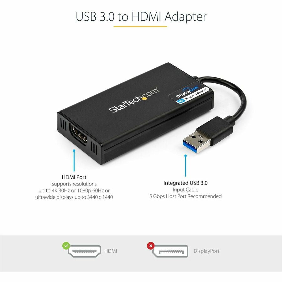 StarTech.com USB 3.0 to HDMI Adapter, 4K 30Hz UHD, USB to HDMI Display Adapter, External Video/Graphics Card for Mac & Windows — USB32HD4K